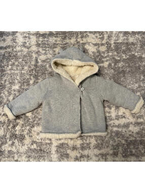 Baby Gap Sherpa Hoodie 6-12 Months Gray Knit Hooded Jacket